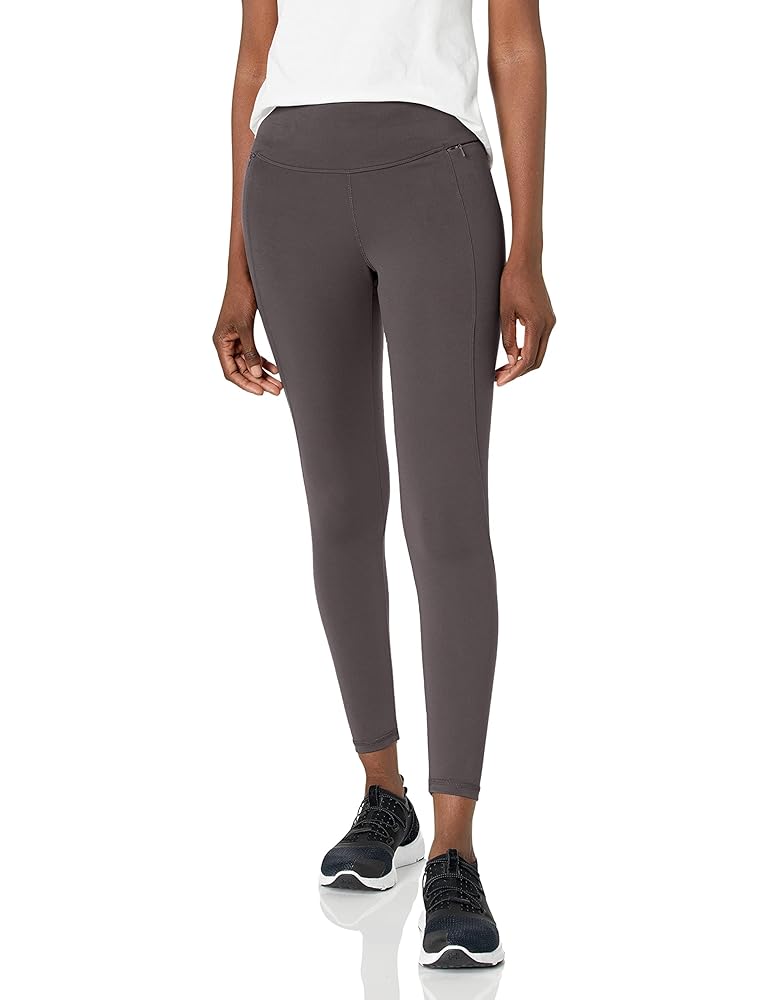 Danskin Women's High Waist Zip Pocket Legging, Charcoal Grey